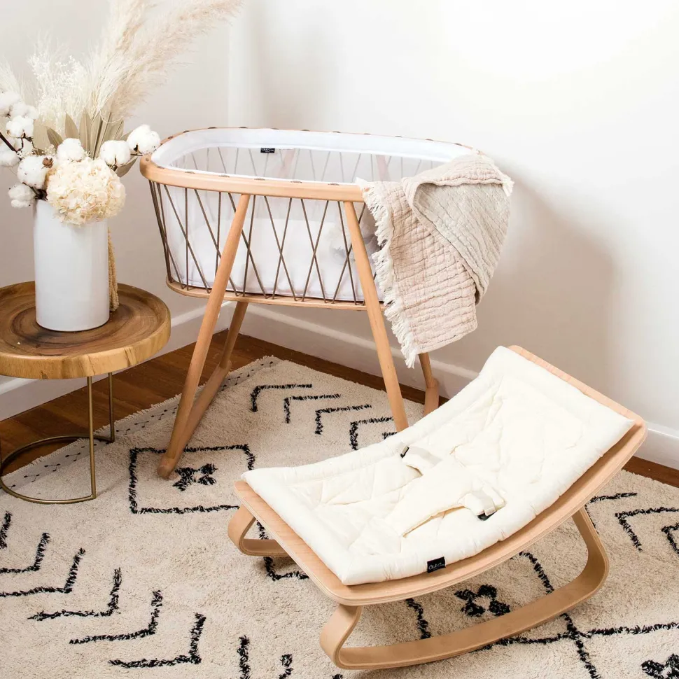 Charlie Crane Levo Baby Rocker in Beech With Organic Milk Cushion