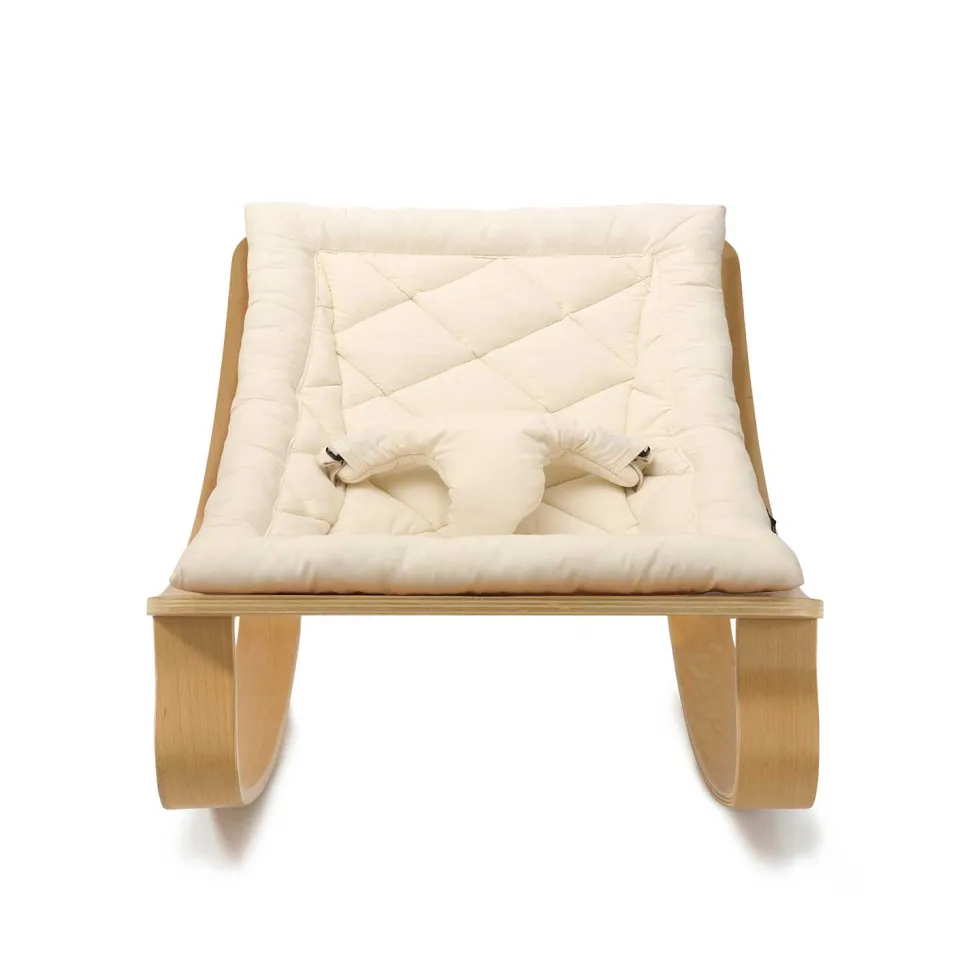 Charlie Crane Levo Baby Rocker in Beech With Organic Milk Cushion