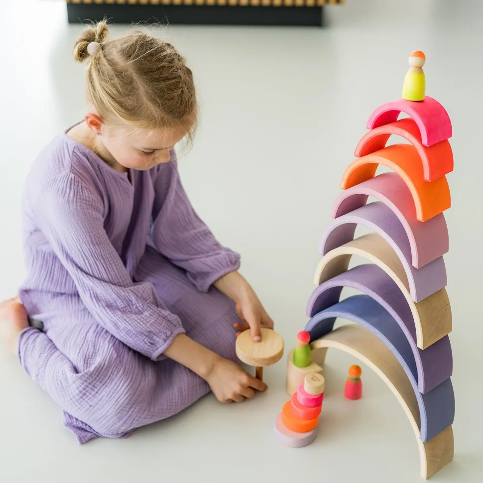 Grimm's Rainbow Neon Pink 10 Piece + Conical Tower Neon Pink