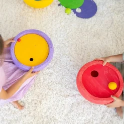 Grimm's x Stapelstein Set - Original Rainbow Classic Complete Set of 8 ( Super Confetti Board) + Grimm's Rolling Disc Set