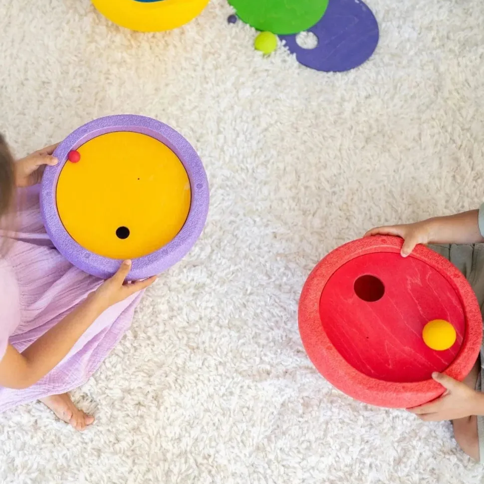 Grimm's x Stapelstein Set - Original Rainbow Classic Complete Set of 8 ( Super Confetti Board) + Grimm's Rolling Disc Set