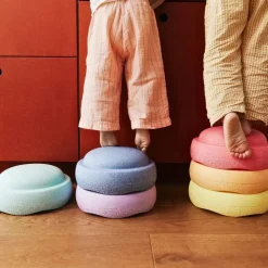 Grimm's x Stapelstein Set - Original Rainbow Complete Pastel Set of 8 ( Super Confetti Board) + Grimm's Rolling Disc Set