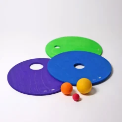 Grimm's x Stapelstein Set - Original Rainbow Classic Complete Set of 8 ( Super Confetti Board) + Grimm's Rolling Disc Set