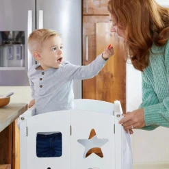 Guidecraft Classic Kitchen Helper Stool with 2 Keepers-White
