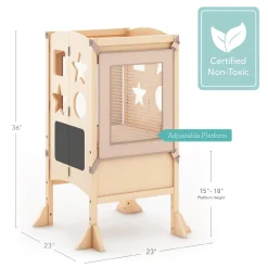 Guidecraft Classic Kitchen Helper Stool with 2 Keepers-Natural