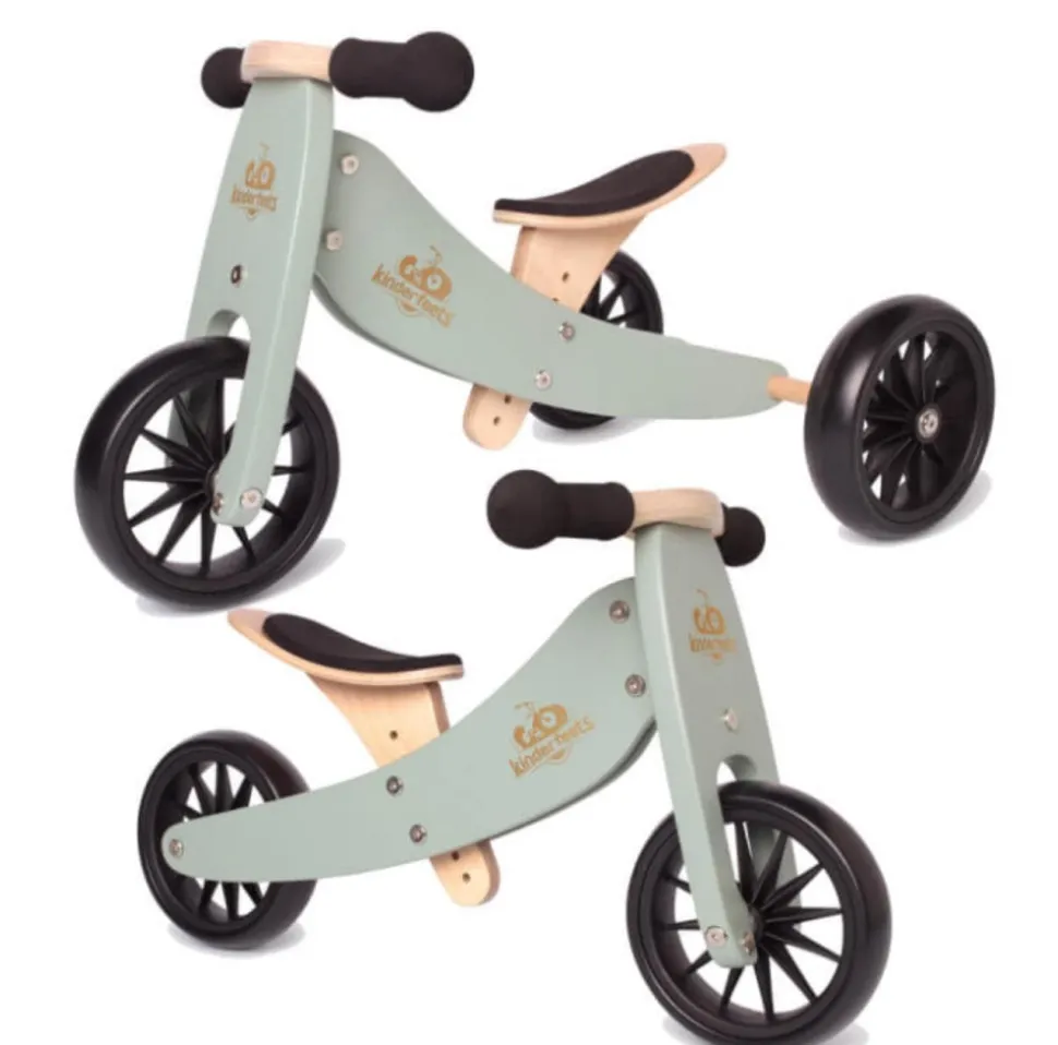 Kinderfeets Wooden 2-In-1 Tiny Tot Trike/Tricycle/Balance Bike (Sage)