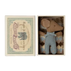 Maileg Sleepy Wakey Baby Mouse in box Blue