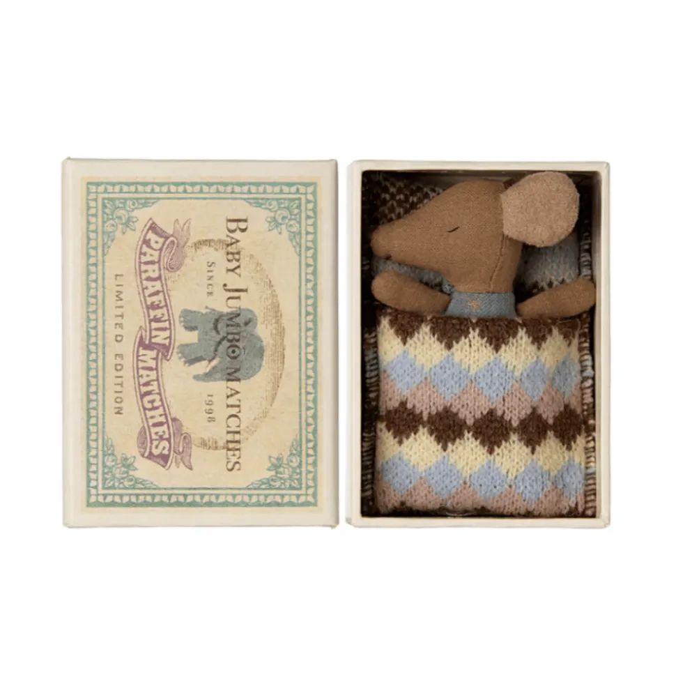 Maileg Sleepy Wakey Baby Mouse in box Blue