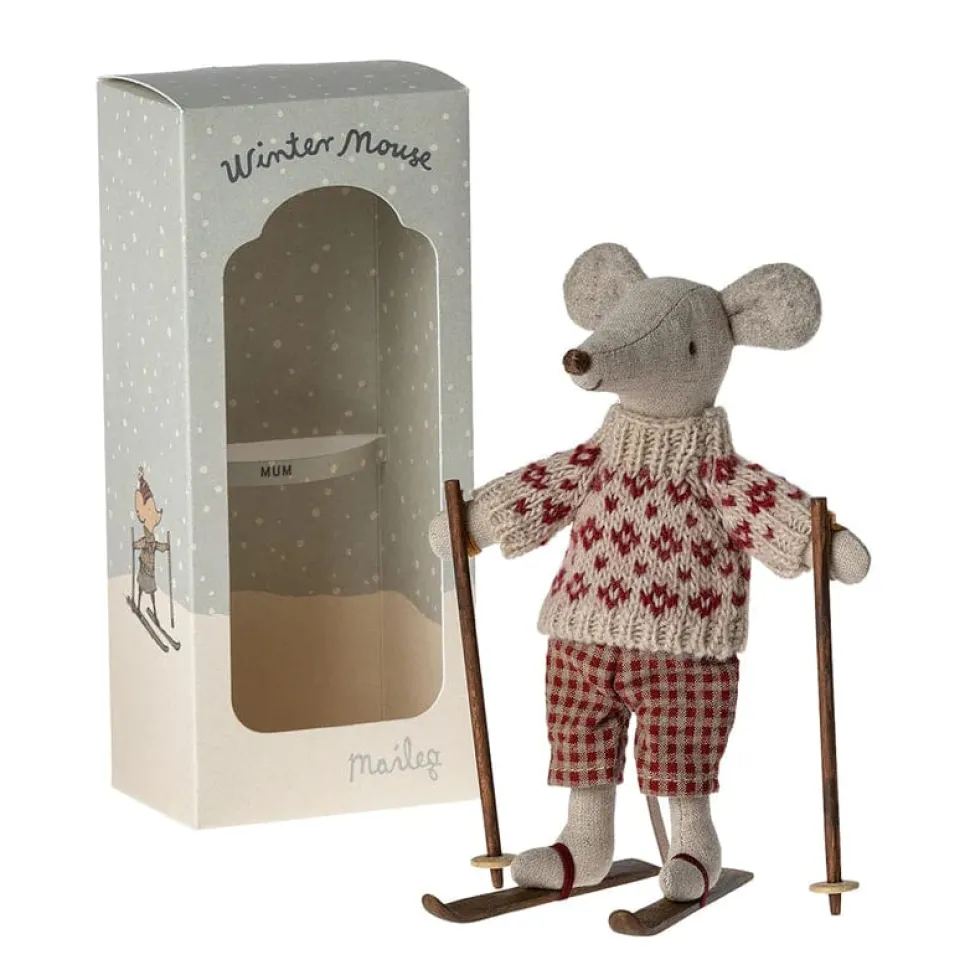 Maileg Winter Mouse with Skis Mum