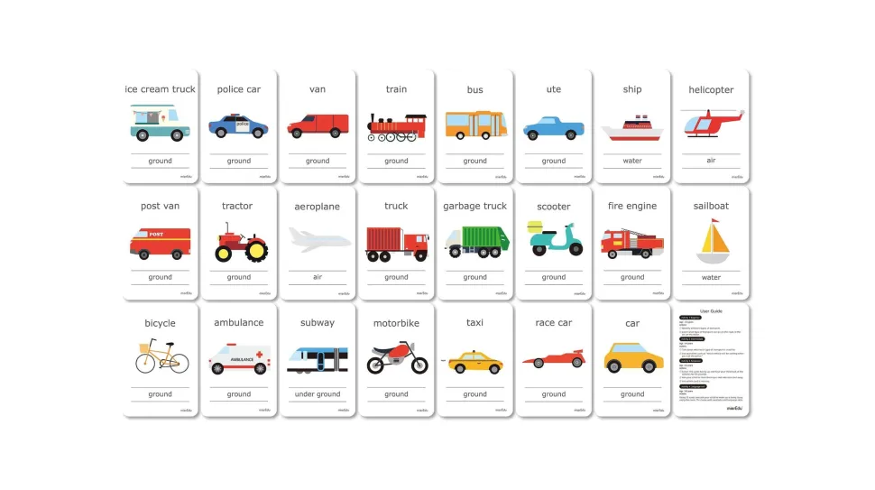 mierEdu Cognitive Flash Cards - Transport