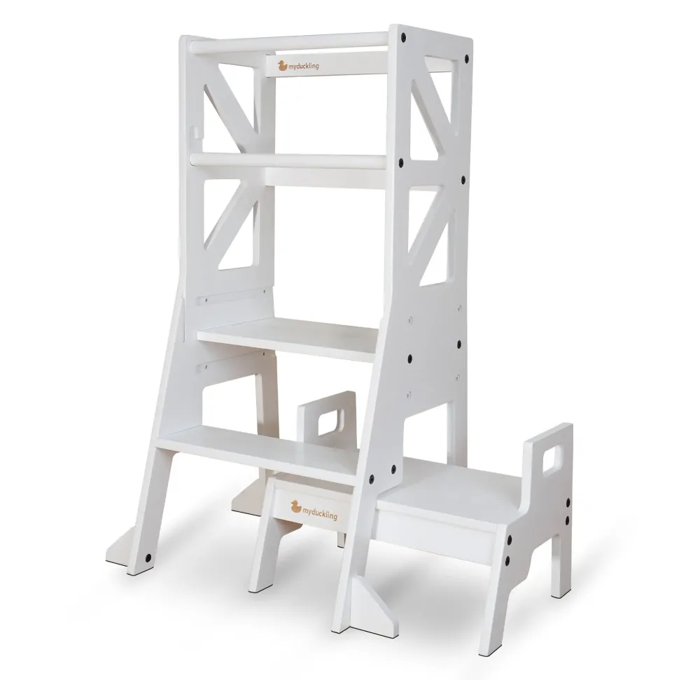 My Duckling JALA Deluxe Adjustable Learning Tower (White) - Flag with Rectangle Handle