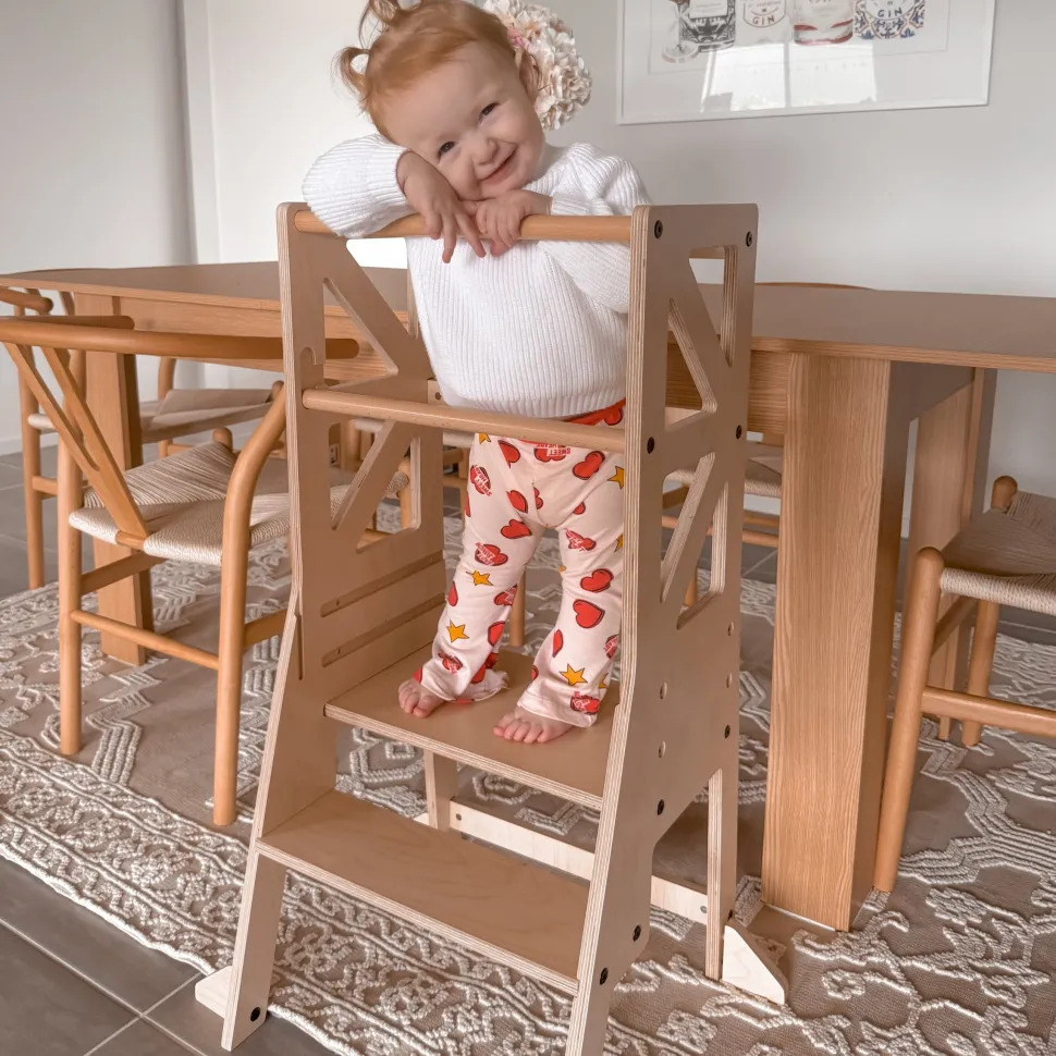 My Duckling JALA Deluxe Adjustable Learning Tower (Natural) - Flag with Rectangle Handle