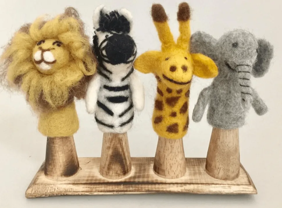 Papoose Toys - African Animal Finger Puppets (4 Piece Set)