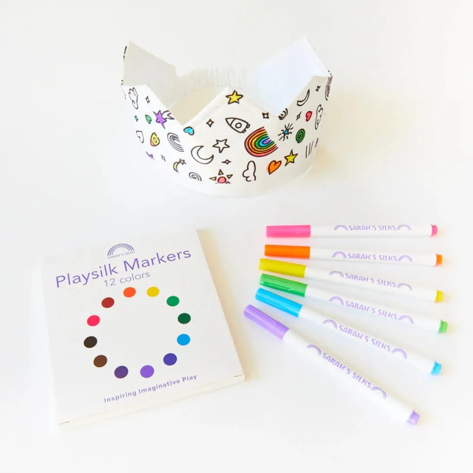 Sarah's Silks Rainbow Sky Coloring Crown & Playsilk Markers Set