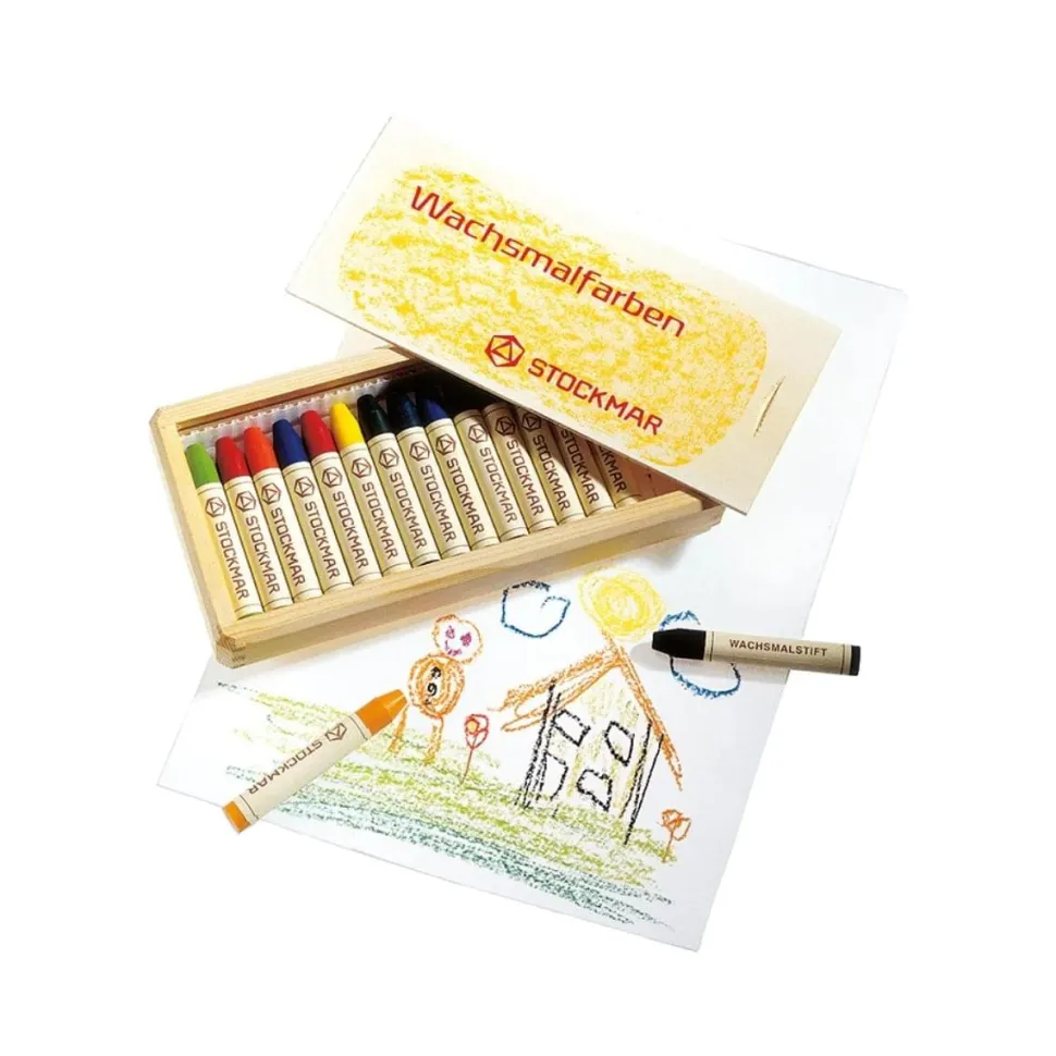 Stockmar Wax Crayons w Pure Beeswax 16 Sticks in Wooden Box