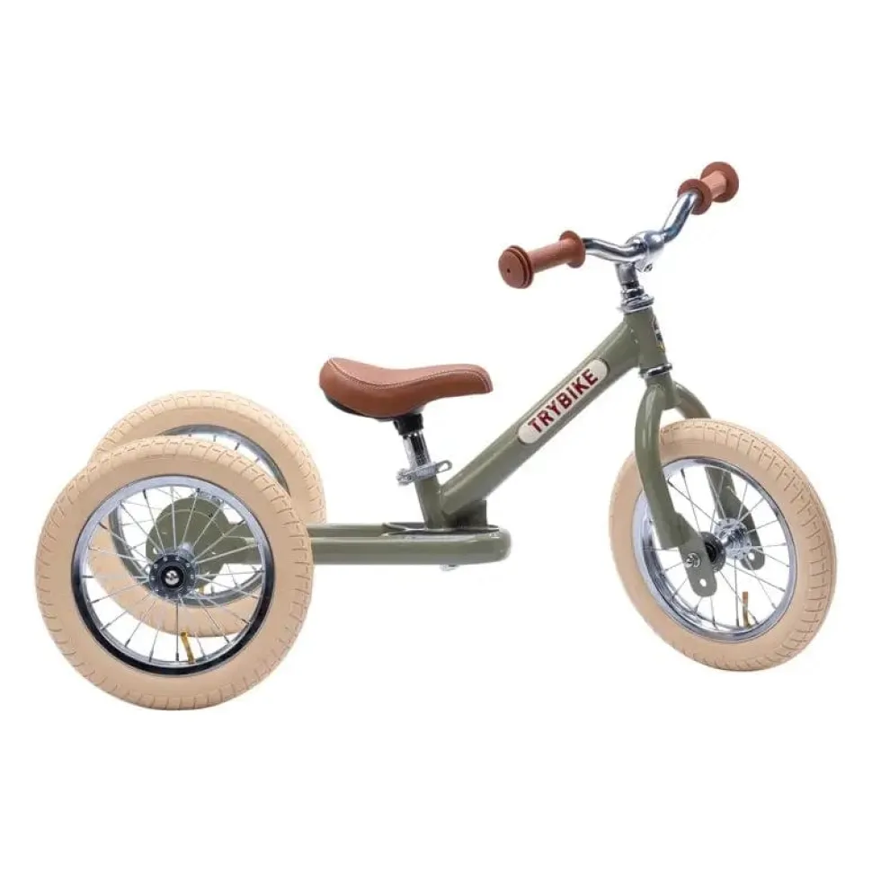 Trybike 2 in 1 Vintage Steel Balance Bike - Green