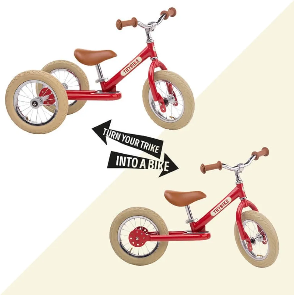 Trybike 2 in 1 Vintage Steel Balance Bike - Red