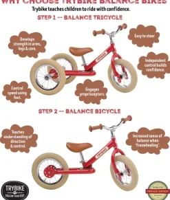 Trybike 2 in 1 Vintage Steel Balance Bike - Red